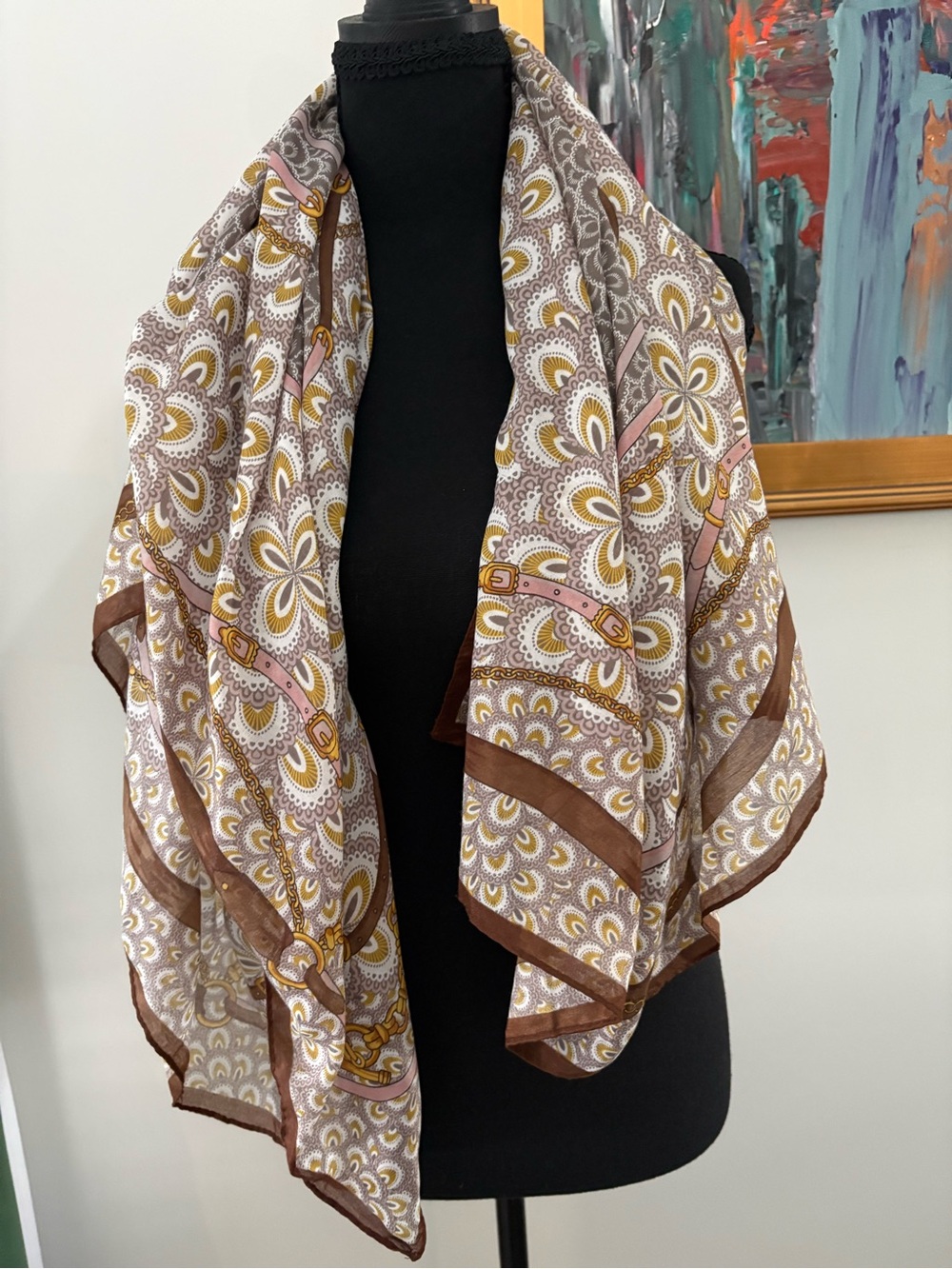 Elegant Scarf in Brown, Pink & Yellow